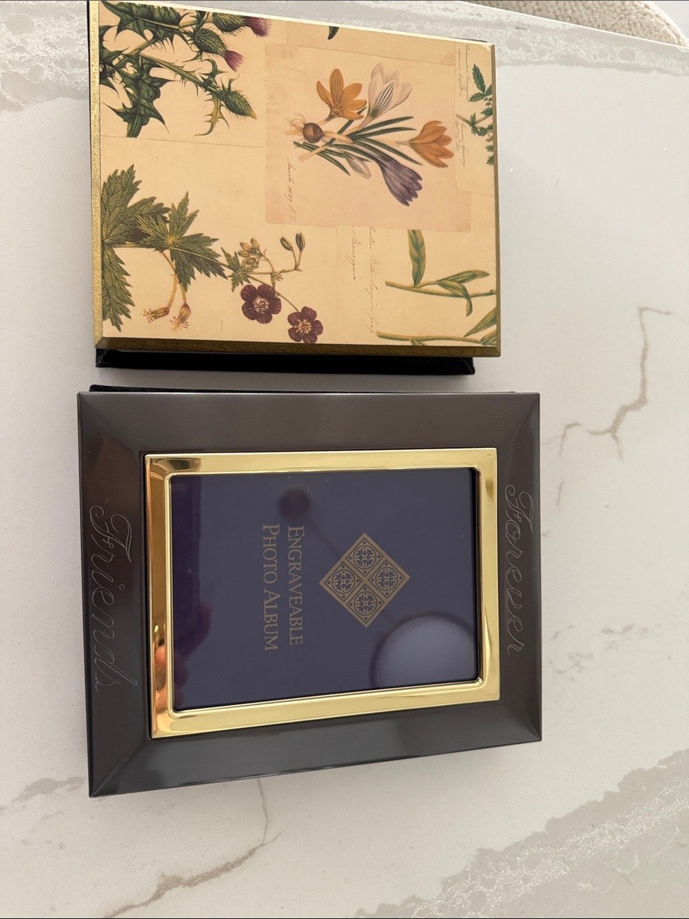 Photo Album frame - engraved with forever friends and floral wood cover album
